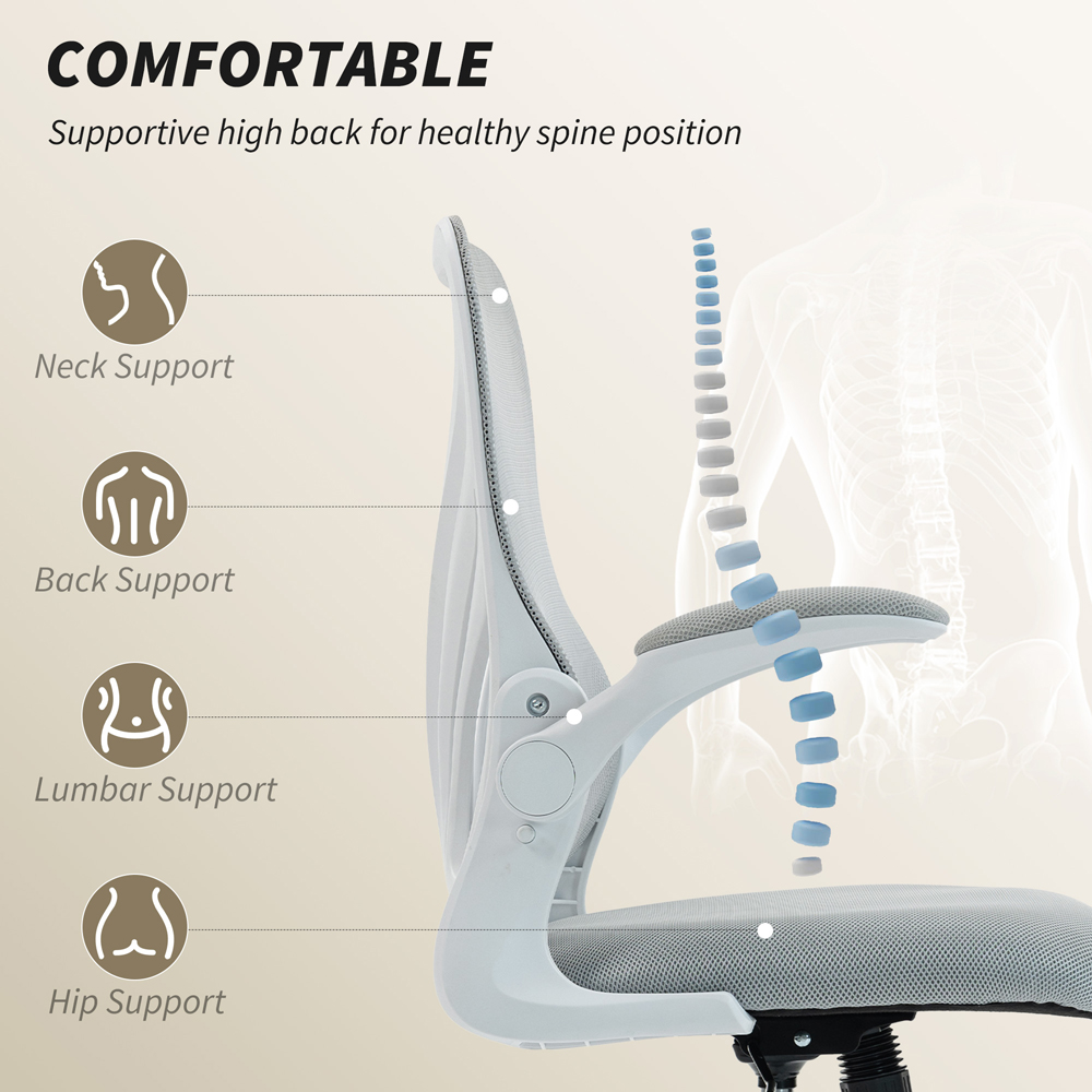 Portland Grey Mesh Height Adjustable Foldable Swivel Office Chair Image 7
