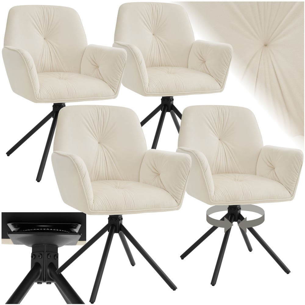 tectake Lenia Set of 4 Cream and Black Velvet Swivel Chair Image 2
