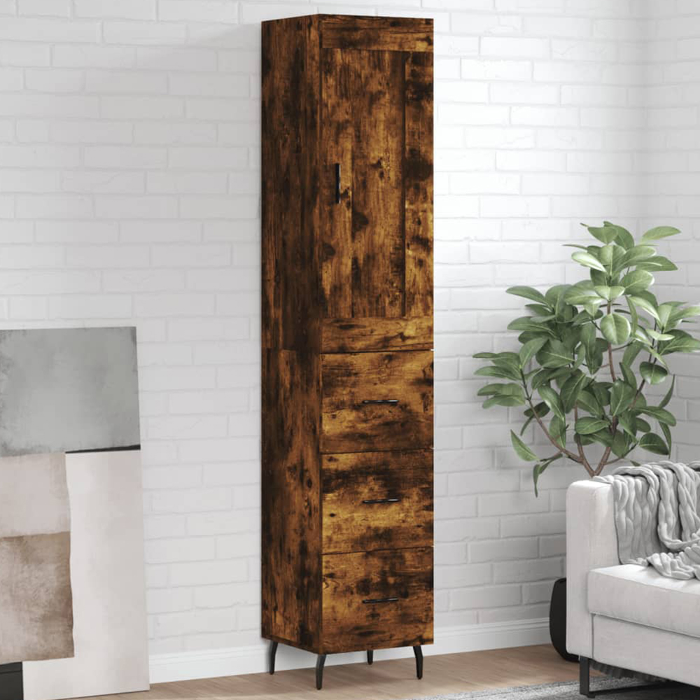 vidaXL Single Door 3 Drawer Smoked Oak Highboard Image 1