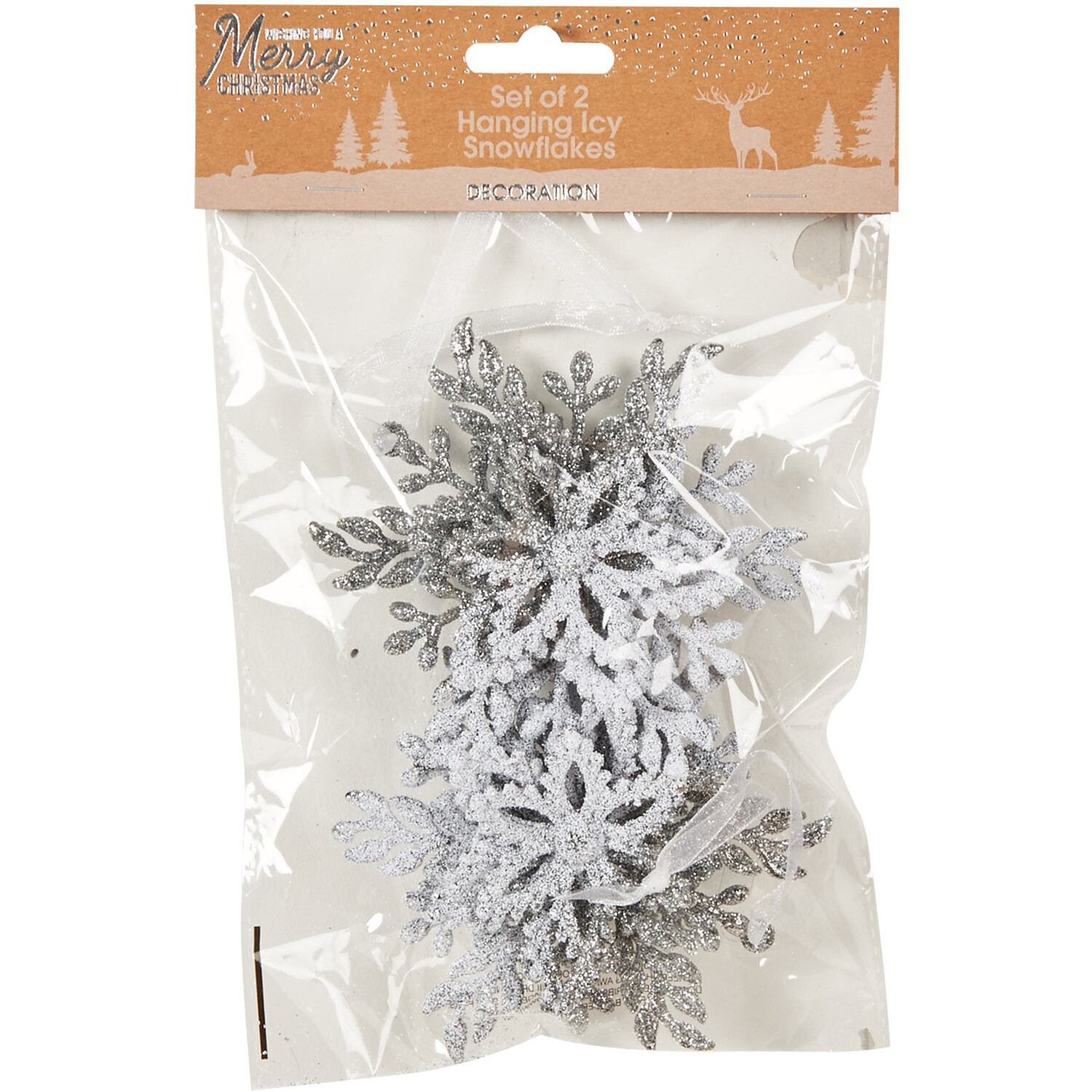 Set of 2 Hanging Icy Snowflakes - Silver Image 1