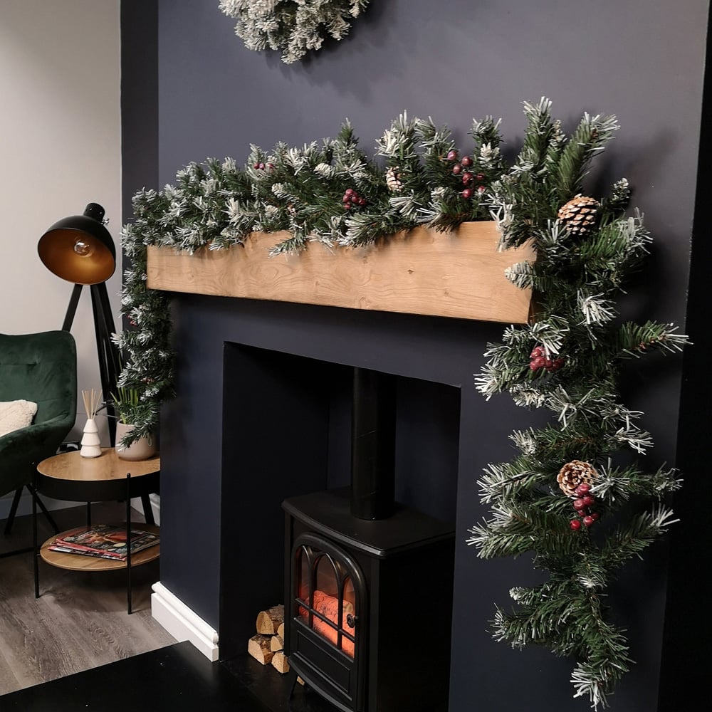 Samuel Alexander Mixed Needle Christmas Garland with Pine Cones and Red Berries 2.7m Image 2