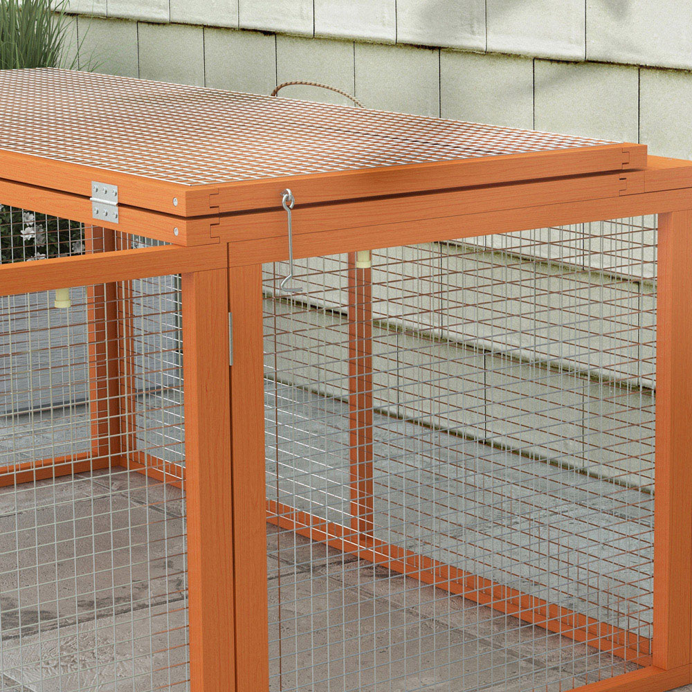 PawHut Orange Folding Wooden Rabbit Hutch with Openable Top Image 4