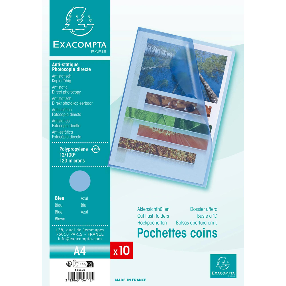 Exacompta A4 Blue 0.12mm Grain PP Cut Flush Folder 10 Pack Image 6