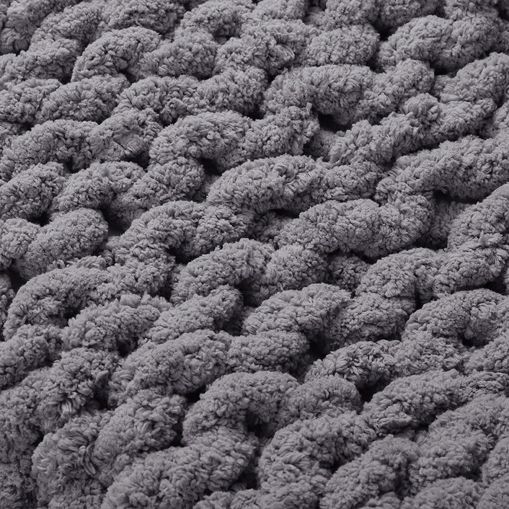 Living and Home Grey Hand Woven Chenille Blanket for Couch and Bed 60cm Image 4