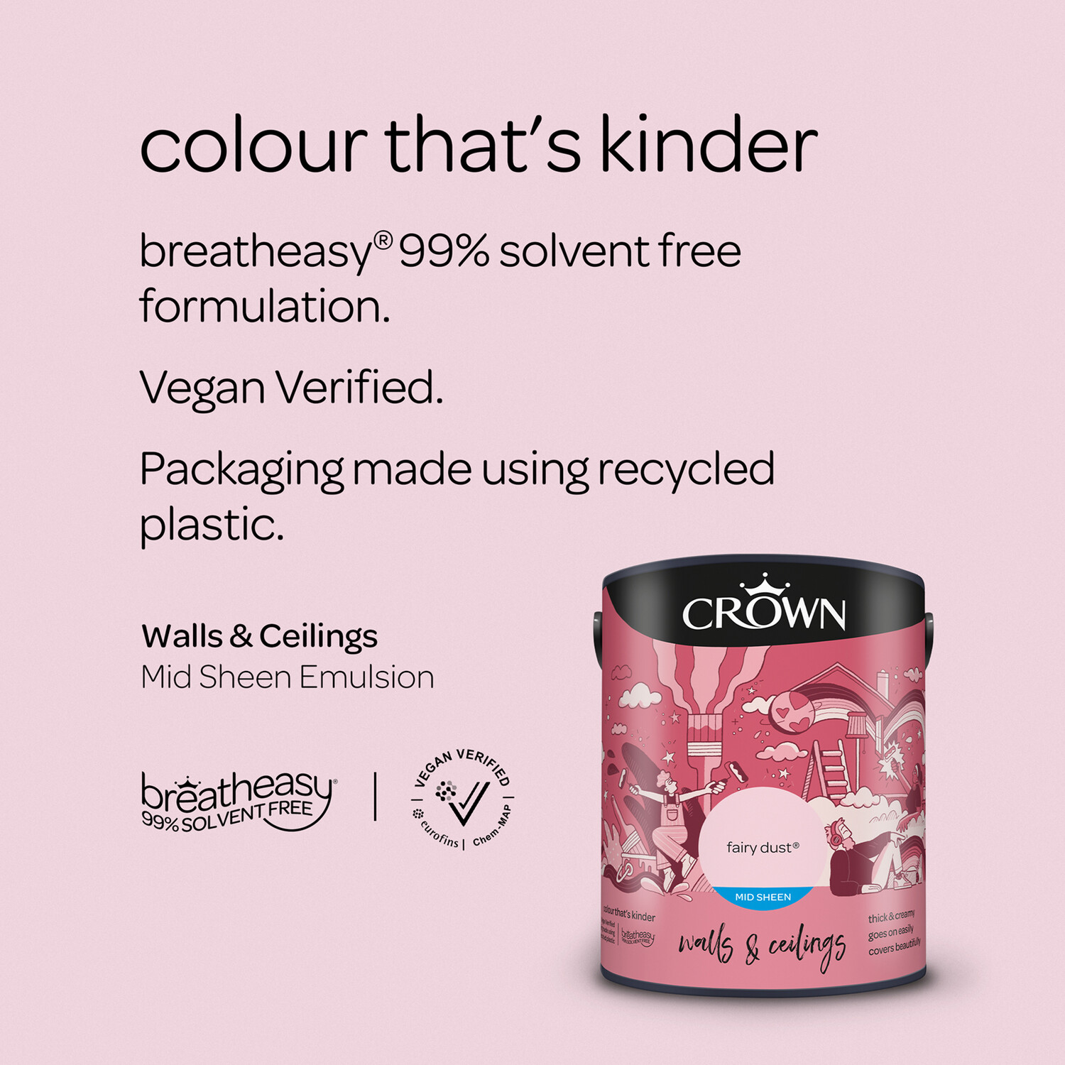 Crown Walls & Ceilings Fairy Dust Mid Sheen Emulsion Paint 5L Image 9