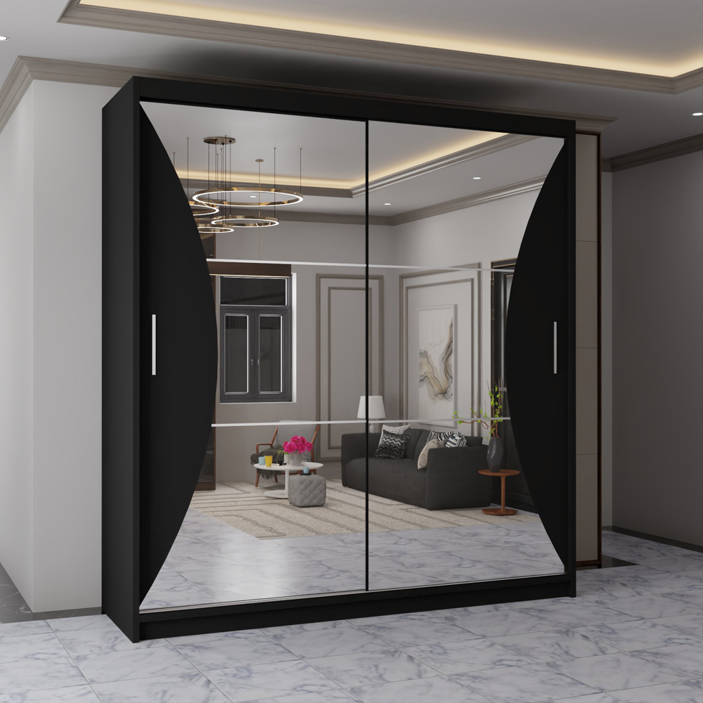 Sliding Wardrobes 4U California 2 Door Black Wide Curved Mirrored Wardrobe 203cm Image 3