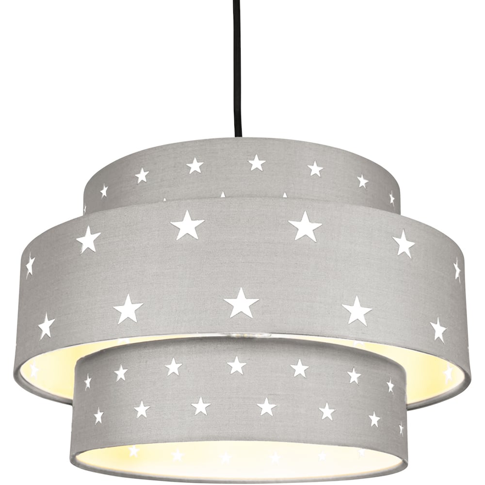 Happy Homewares 3 Tier Midnight Grey Cotton Pendant Shade with Stars Decor Image 3