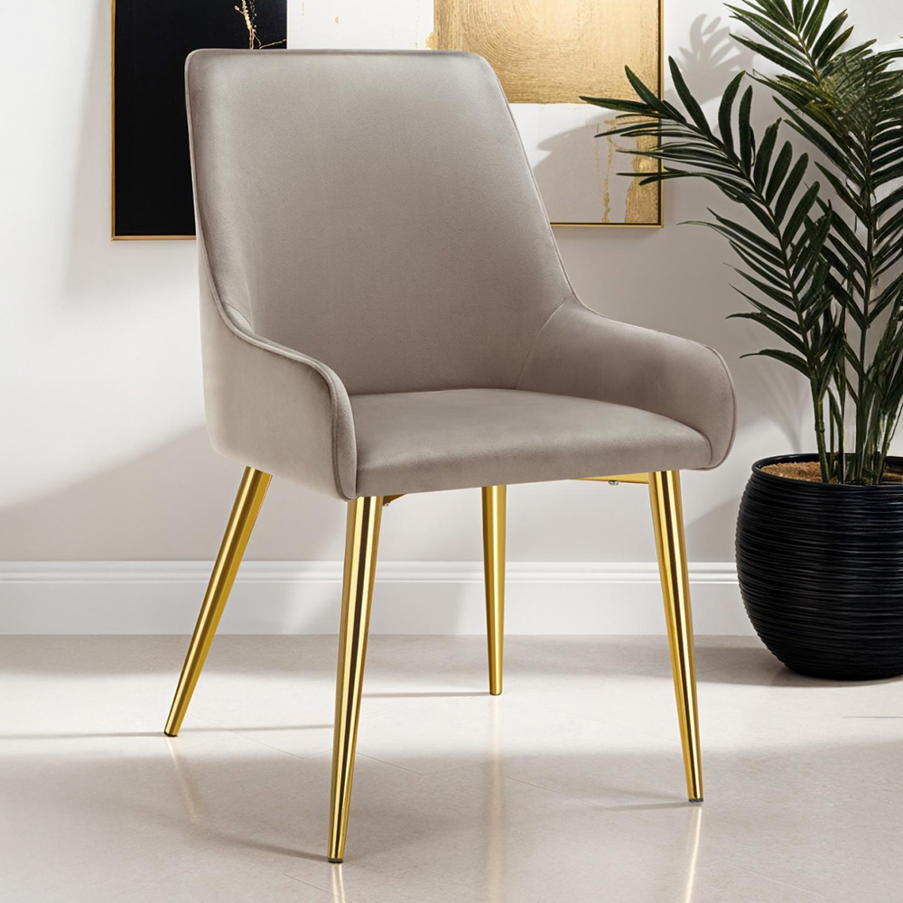 Tectake Avane Set of 4 Taupe Velvet Padded High Backrest Dining Chair Image 1