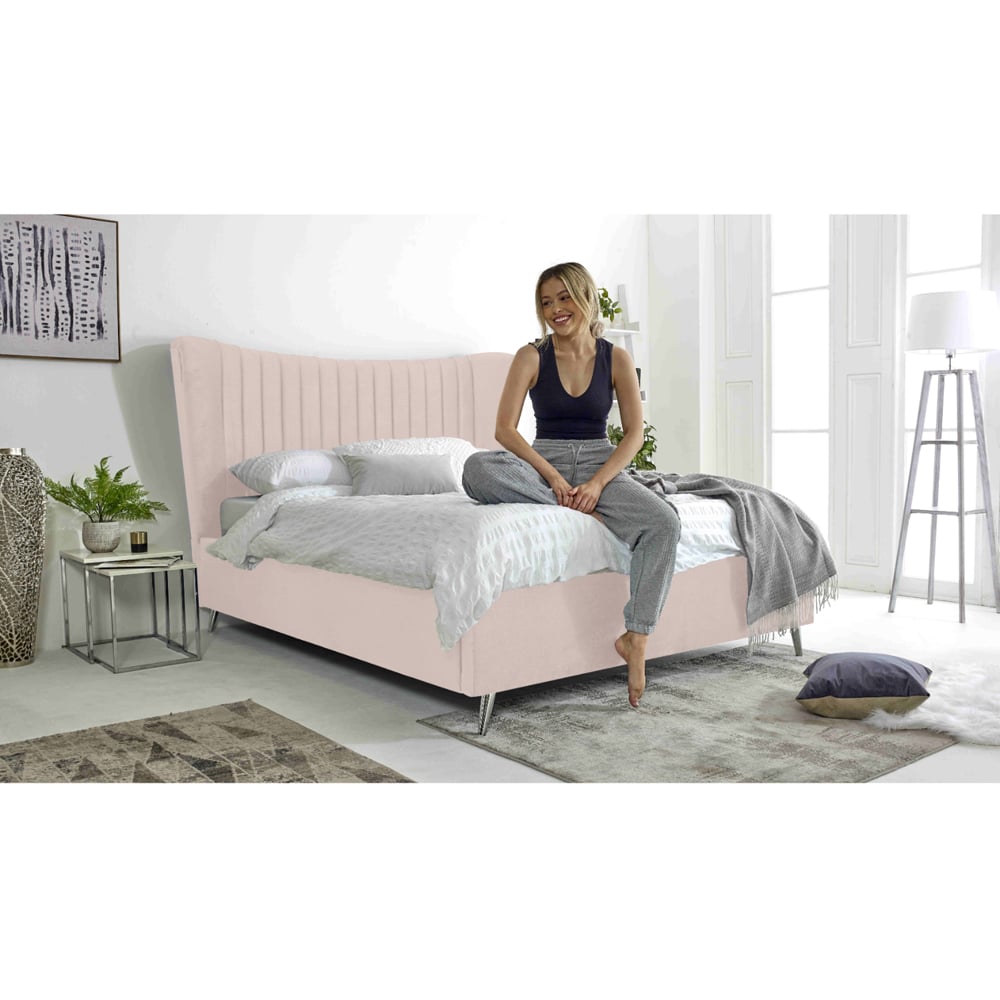 Eleganza Tatum Double Pink Plush Velvet Bed Frame with Headboard Image 6