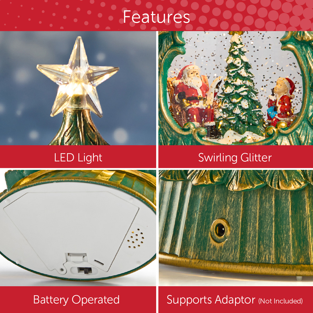 The Christmas Workshop Warm White LED Xmas Tree with Santa Light Up Snow Globe 26cm Image 8