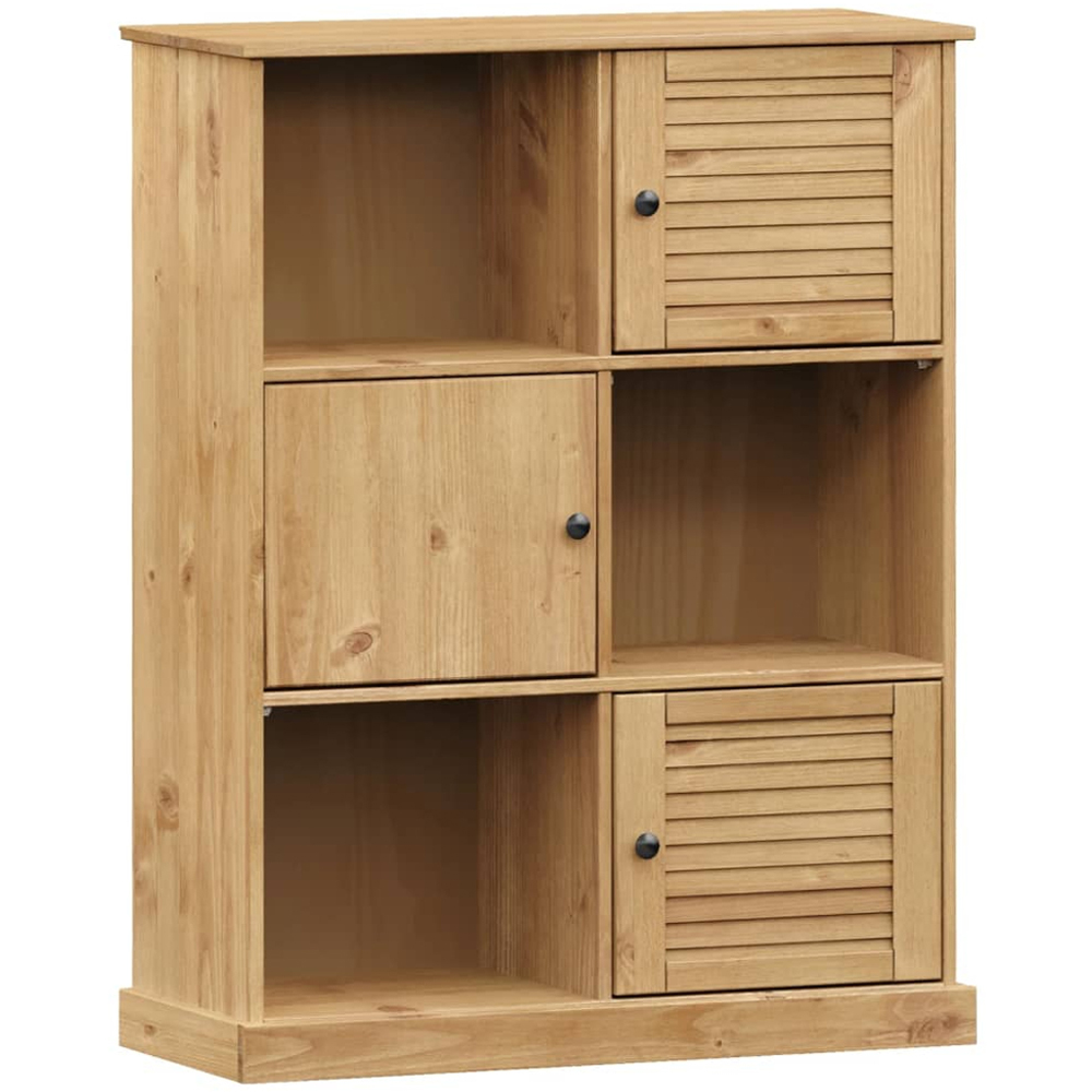 vidaXL 3 Door 3 Shelf Brown Pine Wood Bookcase Image 2