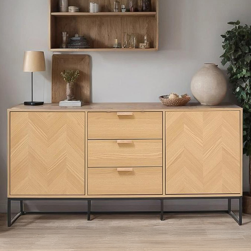 H&O Direct 3 Drawers Wooden Side Cabinet Image 1