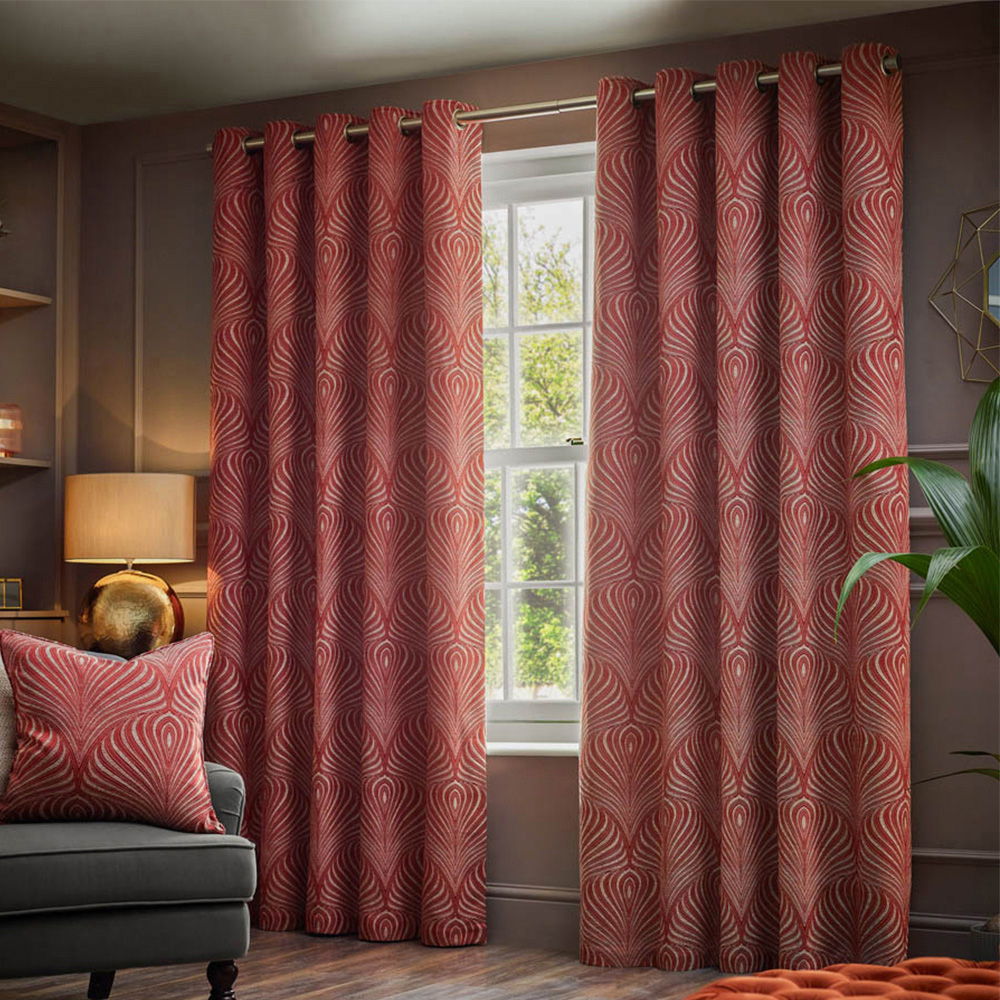 Paoletti Gatsby Terracotta Jacquard Eyelet Curtain 229 x 183cm Image 1