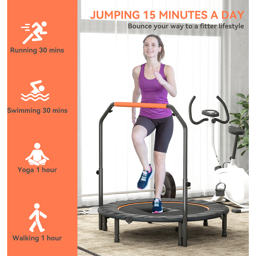 HOMCOM 4ft Orange Foldable Mini Trampoline with Adjustable Foam Handle Image 7