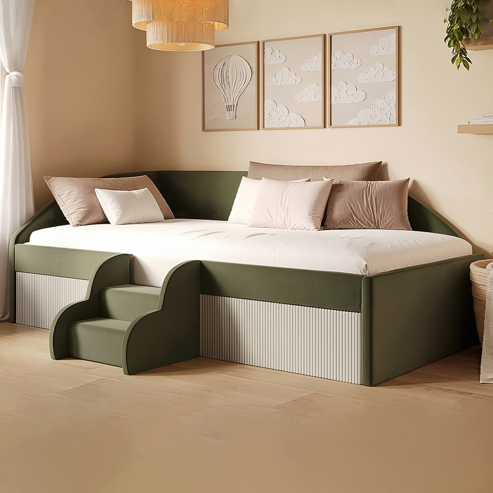Flair Aviana Olive Green and Beige Velvet and Cord Low Sleeper Bed Image 1