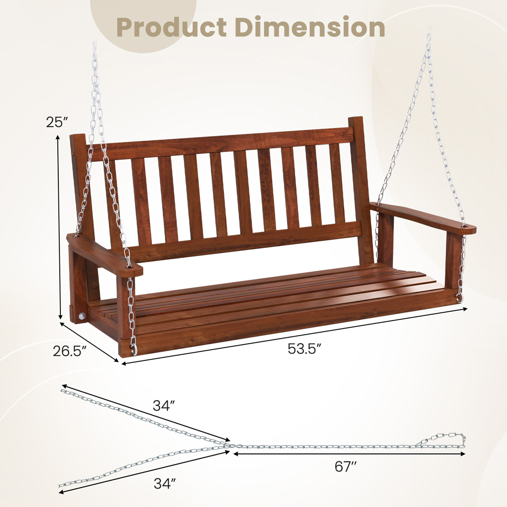 Costway 2 Seater Brown Garden Swing Image 9