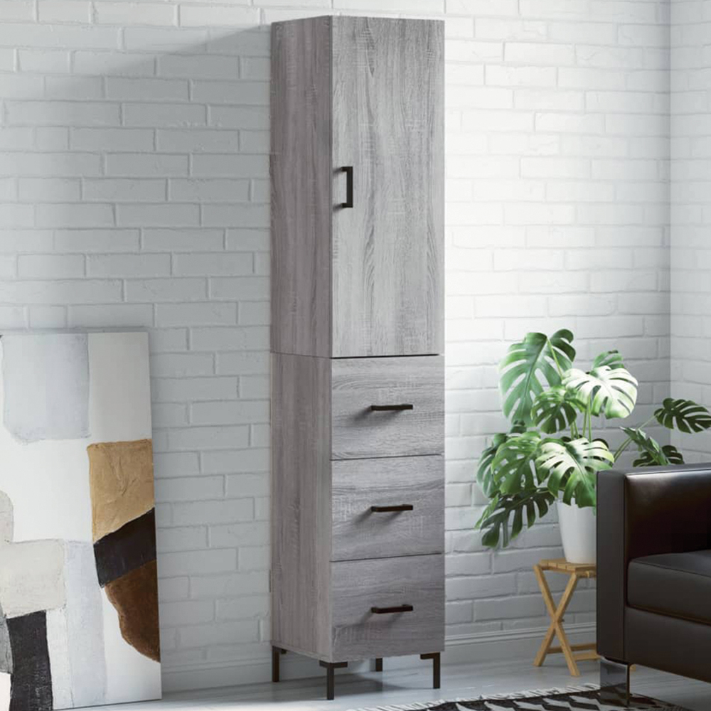 vidaXL Single Door 3 Drawer Grey Sonoma Highboard Image 1