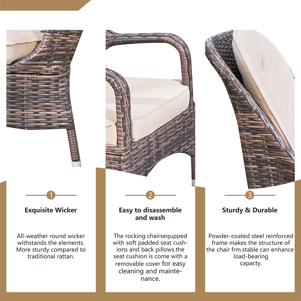 Direct Wicker Set of 2 Brown Rattan Garden Chairs with Wooden Composite Side Table Image 6