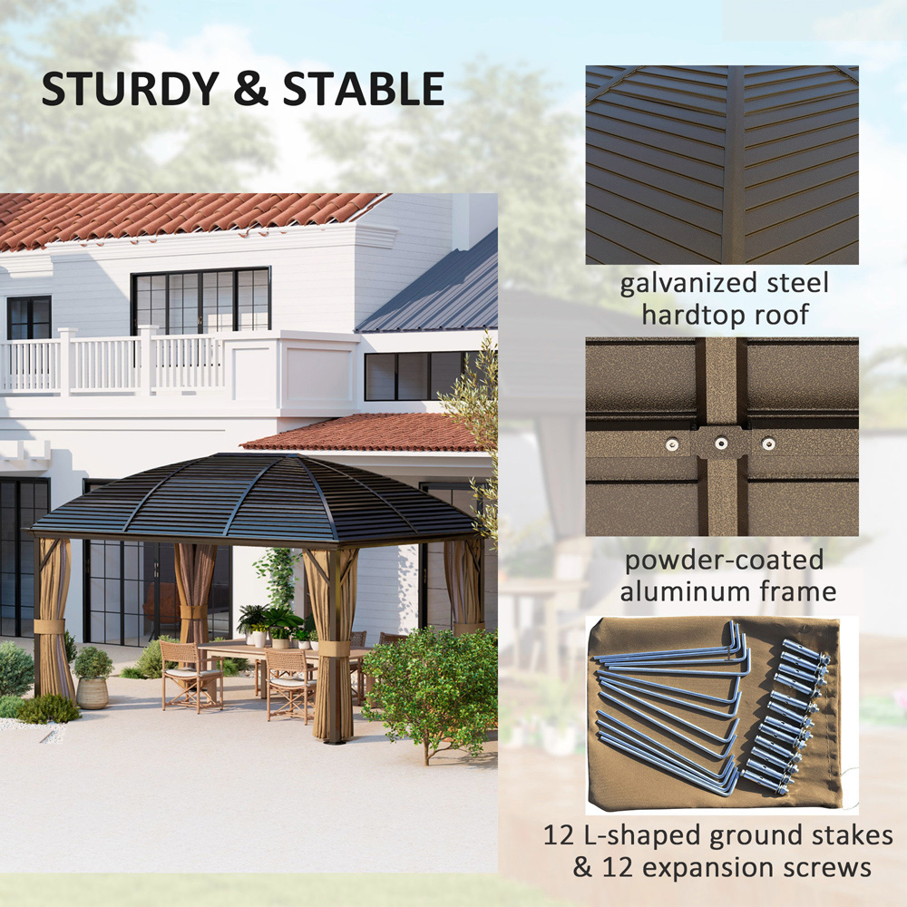 Outsunny 3 x 4m Brown Aluminium Hard Top Gazebo Image 6