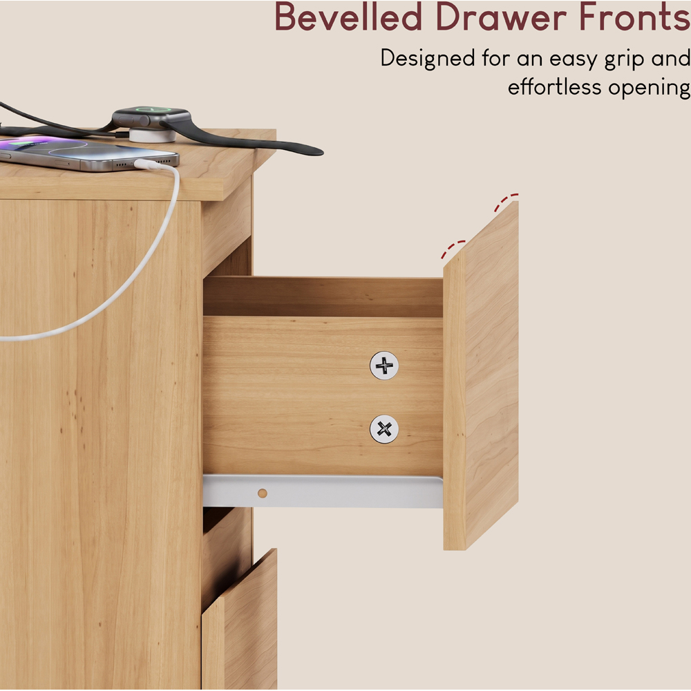 VIDA DESIGNS Denver 2 Drawer Pine Large Bedside Chest with Power Outlet Image 7