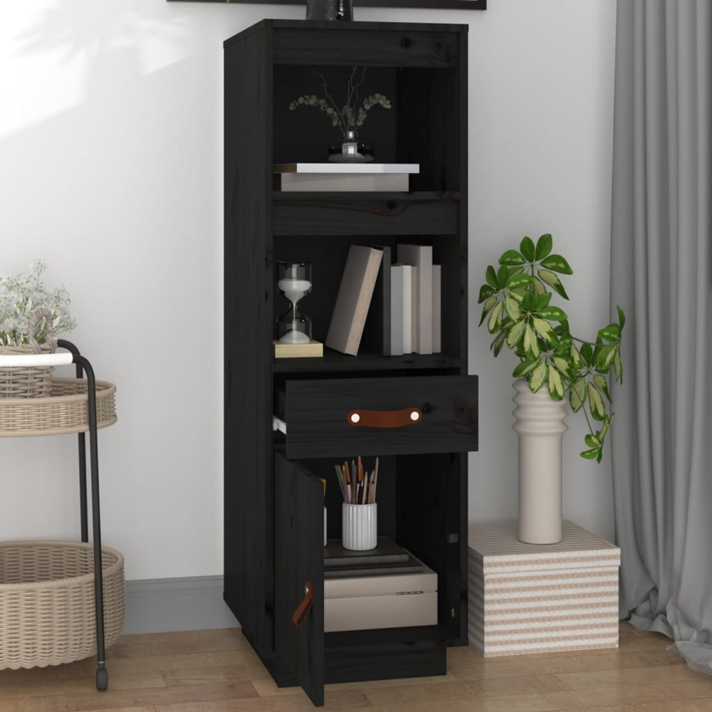 vidaXL Single Door Single Drawer 2 Shelf Black Pine Wood Highboard Image 8