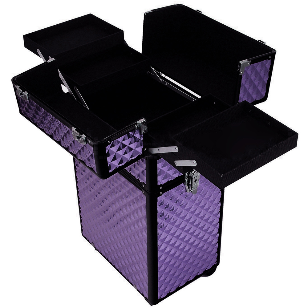 Living and Home Purple Diamond Pattern Makeup Train Trolley Case Image 2