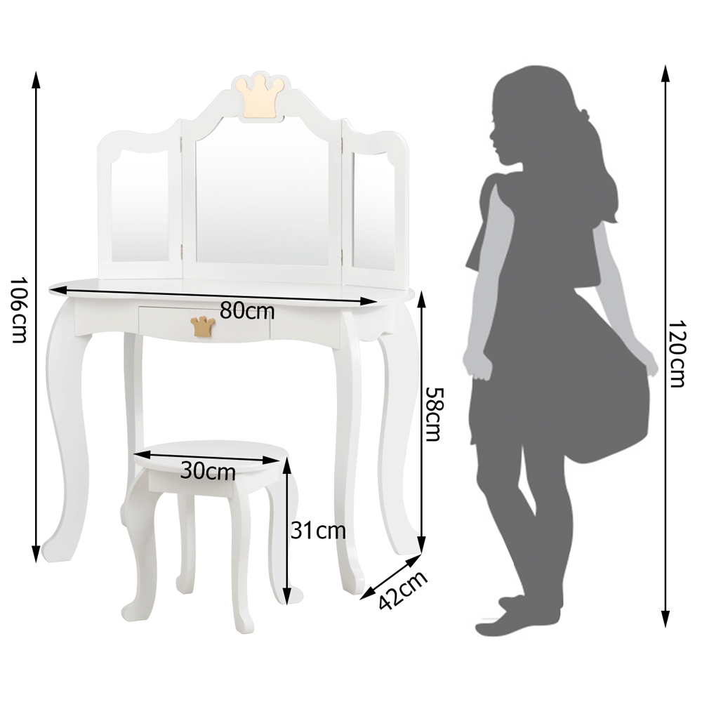 Costway Kids White Vanity Table and Chair Set with Mirror Image 8