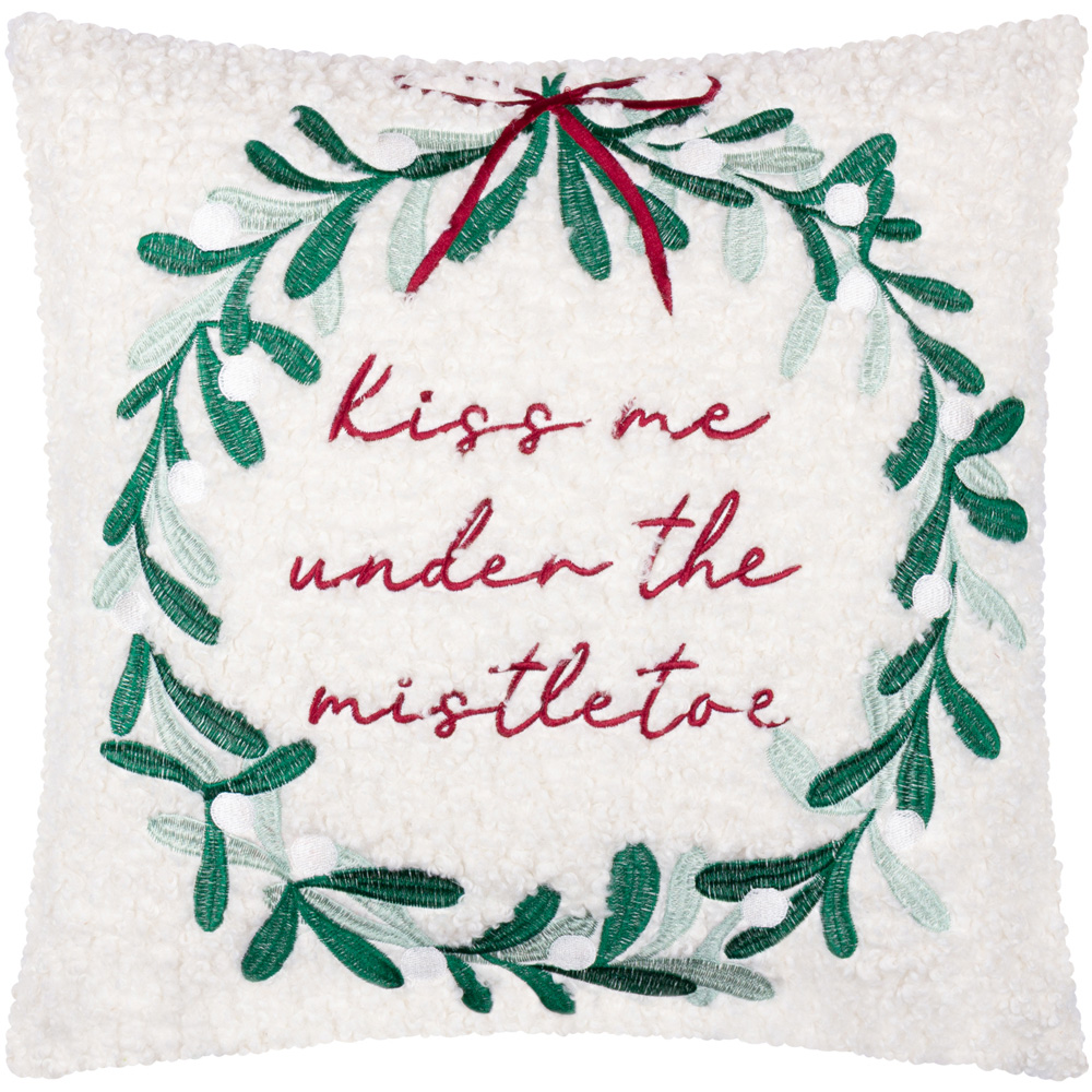 Furn Mistletoe Wreath Embroidered Boucle Reversible Cushion 45 x 45cm Image 1