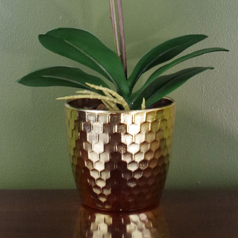 Botanik Purple White Phalaenopsis Orchid Artificial Plant in Gold Pot 50cm Image 4
