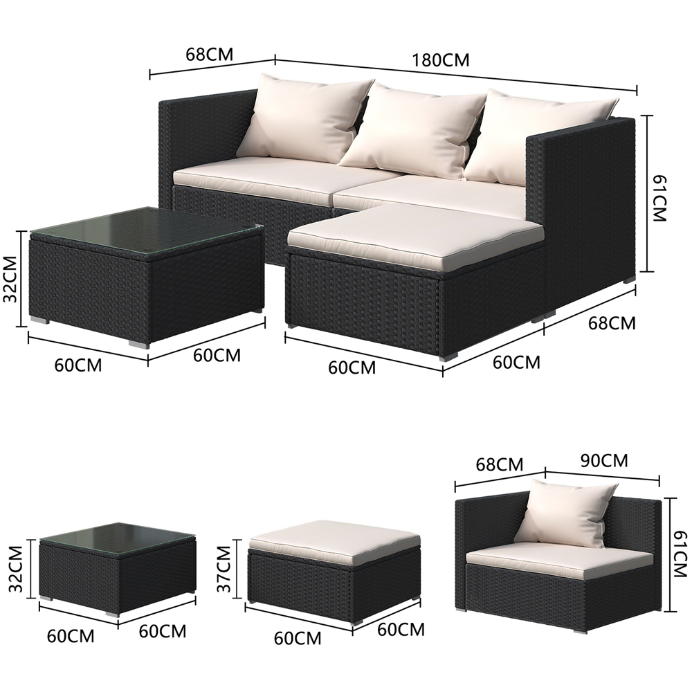 Rattrix 3 Seater Black Rattan Garden Furniture Set with Washable Cushions Image 8