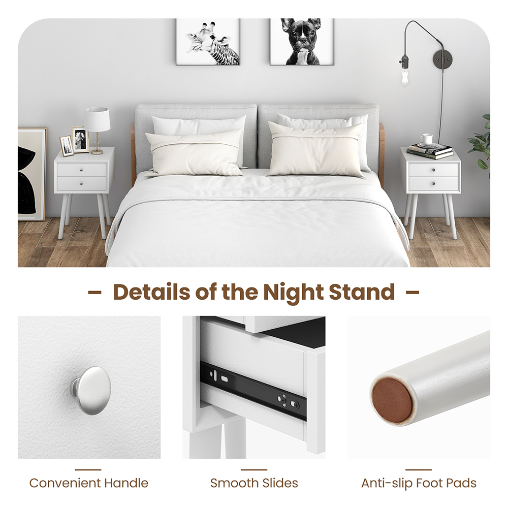 Costway 2 Drawer White Bedside Table Image 6