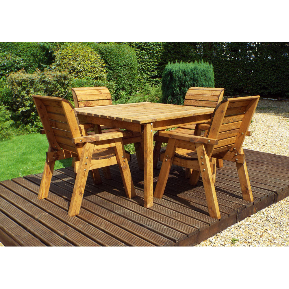 Charles Taylor Solid Wood 4 Seater Square Outdoor Dining Set with Red Cushions Image 2