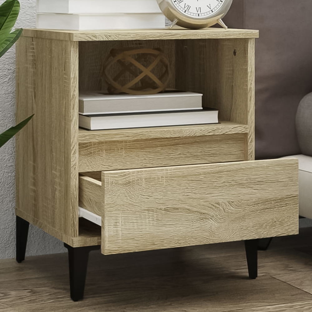 vidaXL Single Drawer Single Shelf Sonoma Oak Wooden Bedside Cabinet Image 1