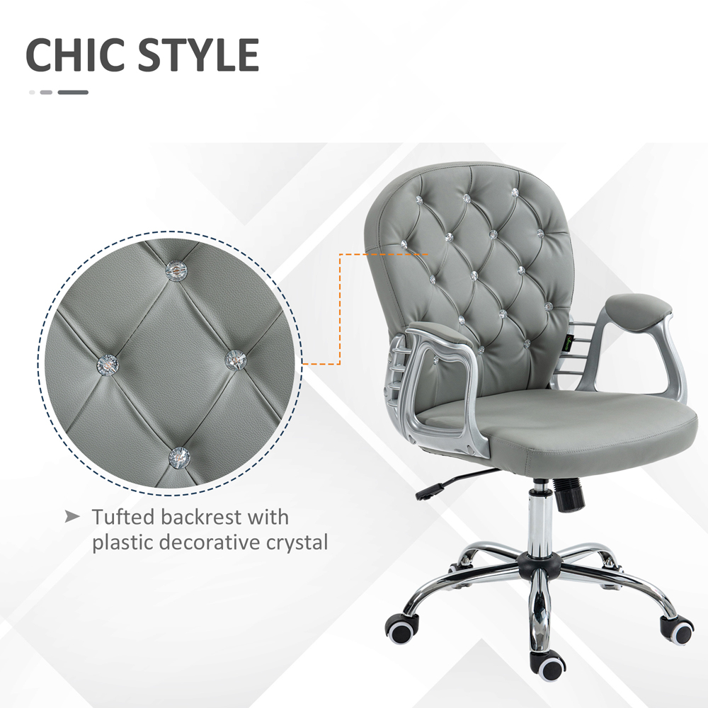 Portland Grey PU Diamante Padded Swivel Office Chair Image 7