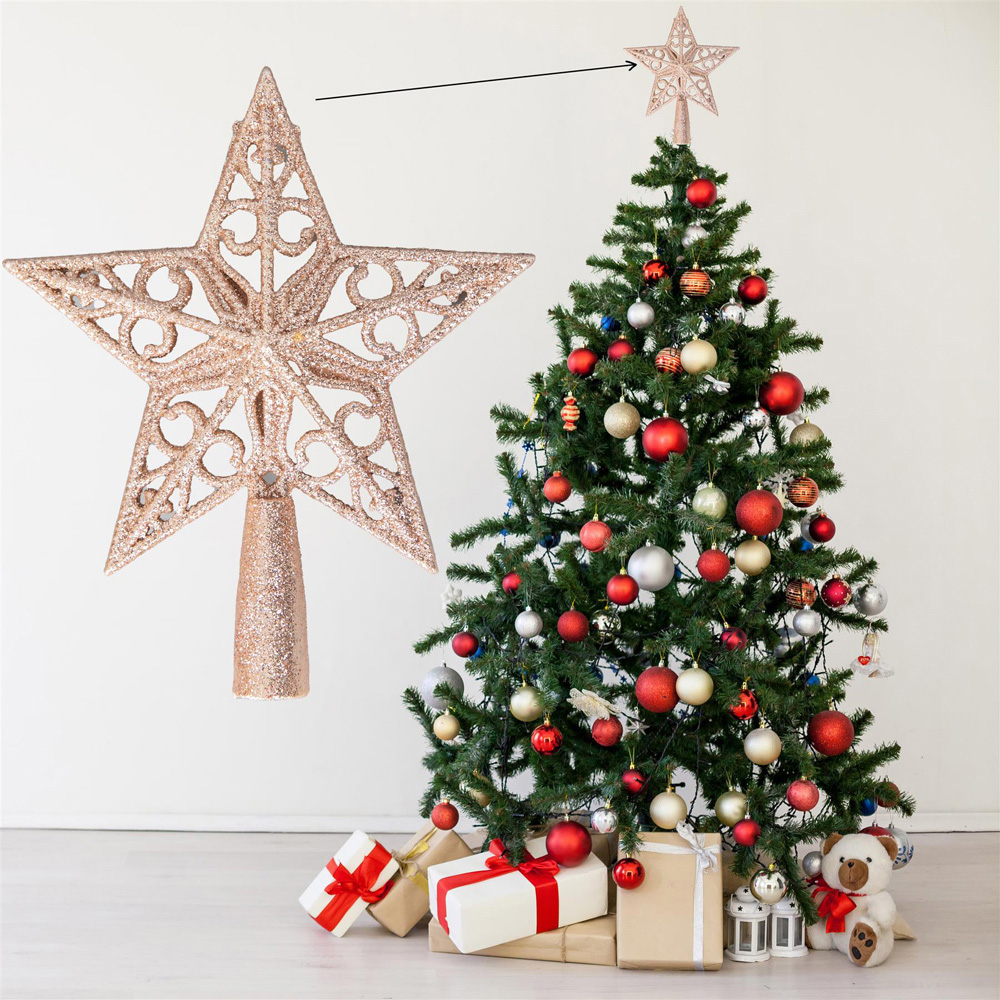 Shatchi Rose Gold Glitter Star Tree Topper Image 2