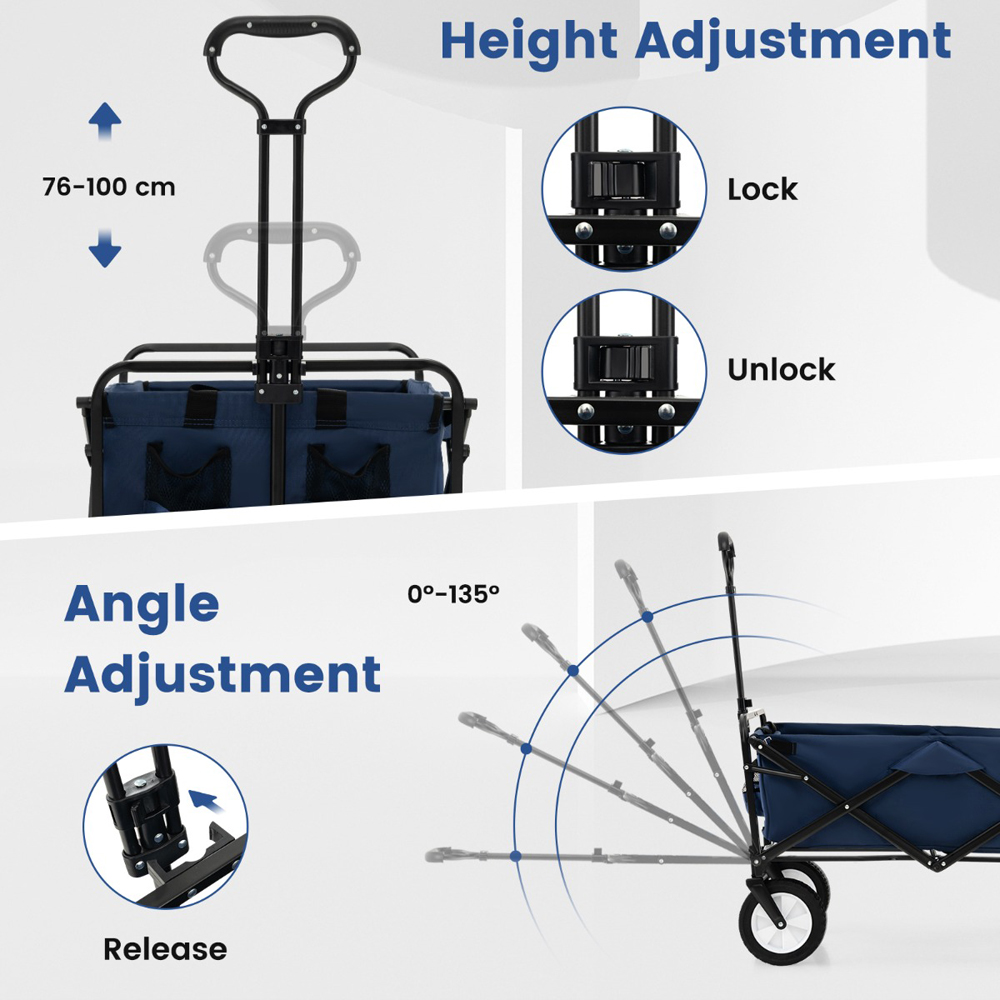 Costway Navy Camping Garden Cart with Adjustable Handle Image 7