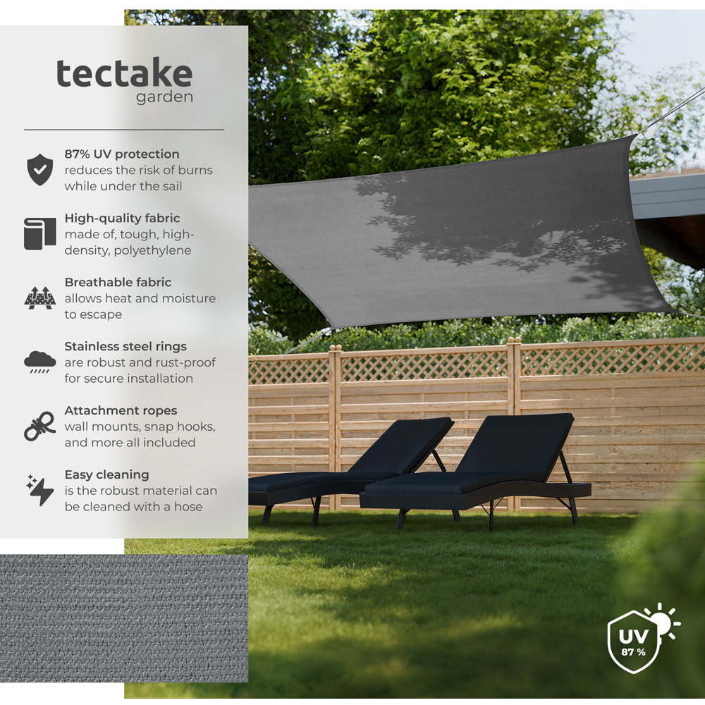 tectake Sonny Grey Water-Resistant Sun Shade Sail 200 x 400cm Image 3