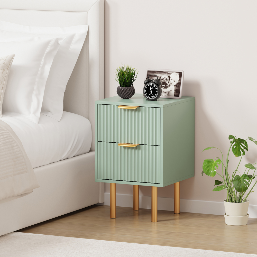 FurnitureHMD 2 Drawer Green Wave Pattern Bedside Table Image 5