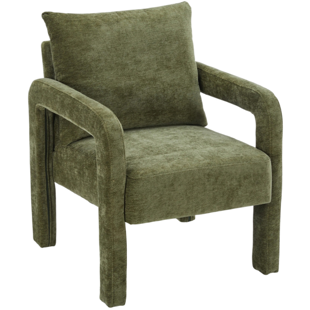 Living and Home Green Chenille Upholstered Accent Chair with Lumbar Pillow Image 2