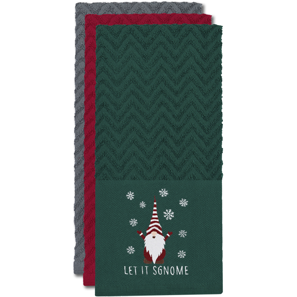 Noel Square Xmas Gonks Green Tea Towel 3 Pack Image 3