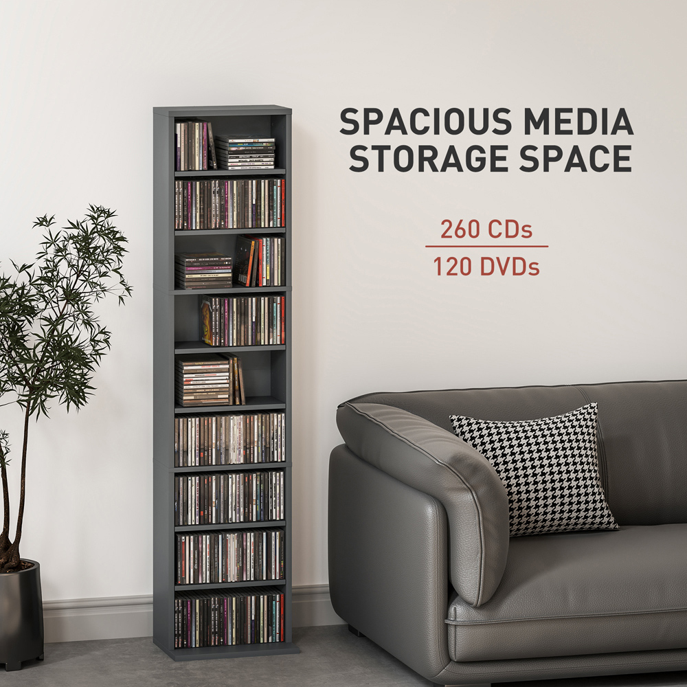 HOMCOM 9 Shelf Grey DVD and CD Media Storage Unit Image 4
