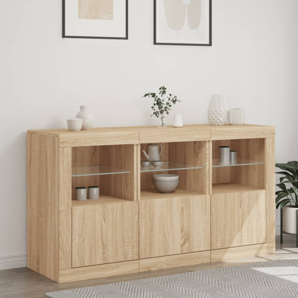 vidaXL 3 Door 6 Shelf Sonoma Oak Wide Sideboard Image 3