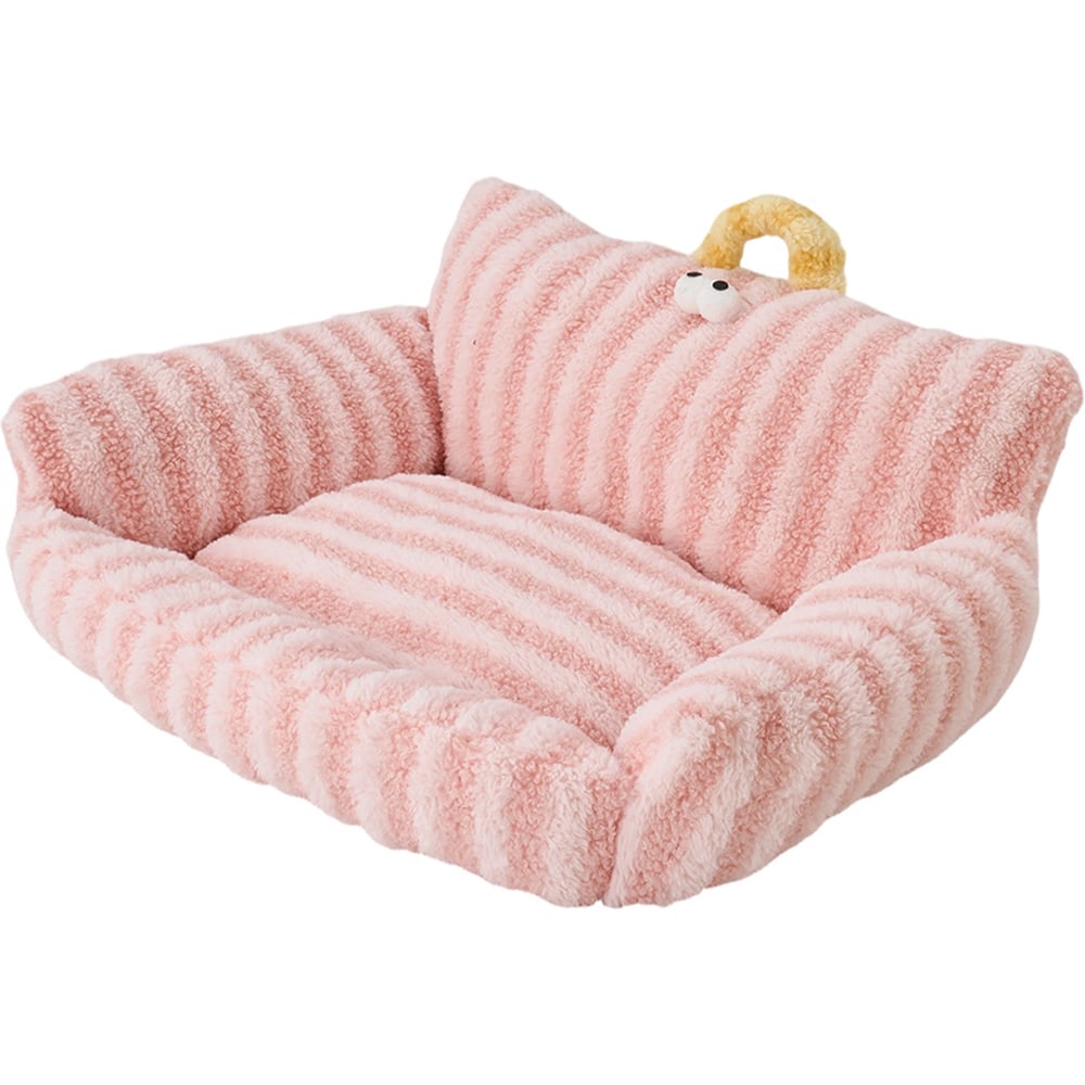 H&O Direct 62cm Pink Soft Warm Stripe Pet Sofa Bed Image 3