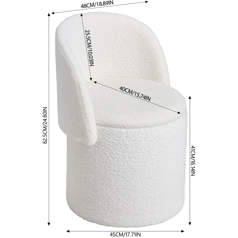 Living and Home White Teddy Fleece Foldable Back Vanity Chair with Hidden Storage Image 9