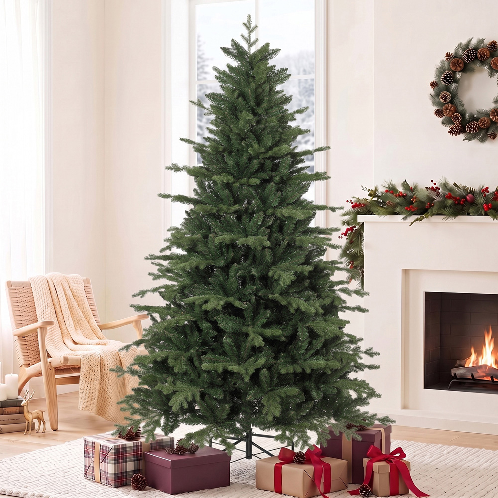 HOMCOM Hinged Branches Artificial Christmas Tree with 2080 Branch Tips and Metal Base 7ft Image 2