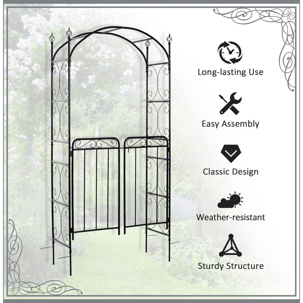 Outsunny Antique Black Metal Garden Arch with Gate Image 4