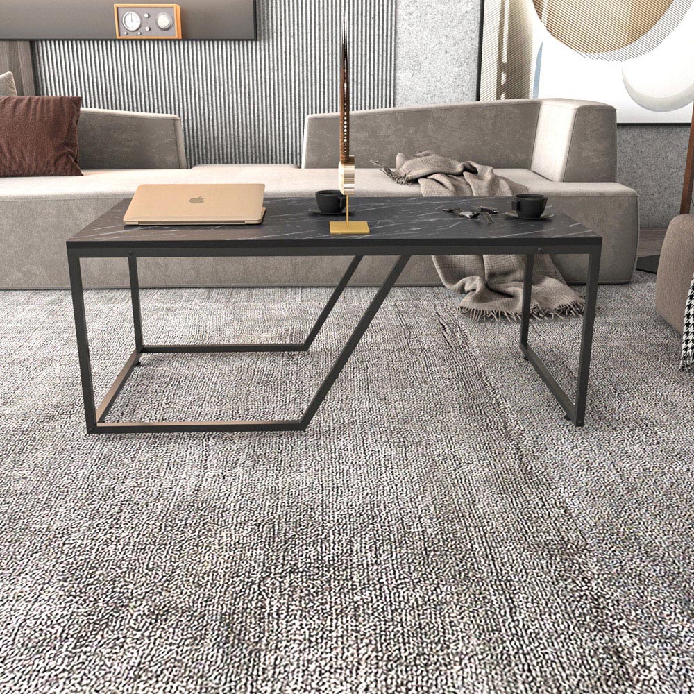 Decorotika Wendy Black Marble Effect Industrial Coffee Table Image 5