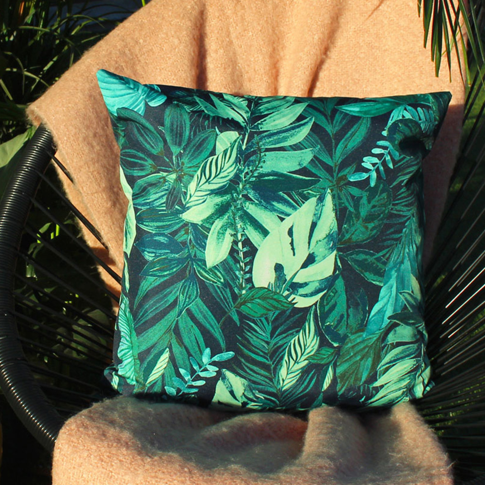 furn. Psychedelic Green Jungle Tropical UV and Water Resistant Outdoor Cushion Image 2