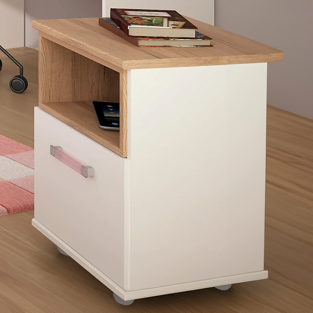 Florence 4KIDS Single Drawer Bedside Cabinet with Lilac Handles Image 1