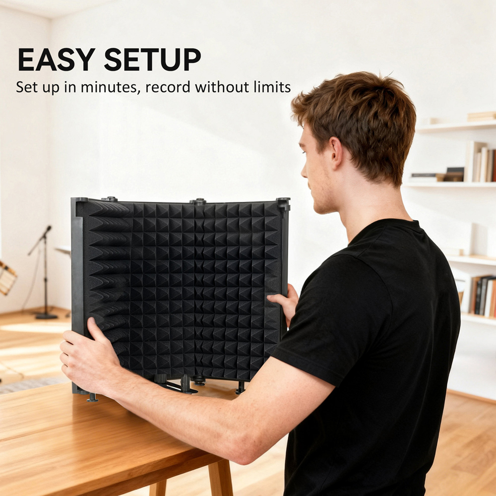 HOMCOM Black Foldable Table Top Studio Microphone Isolation Shield Image 7